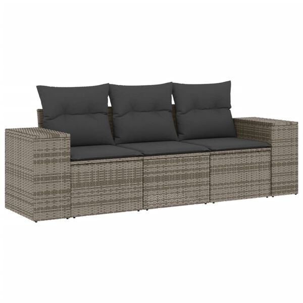 vidaXL Salon de jardin avec coussins 3 pcs gris r&eacute;sine tress&eacute;e