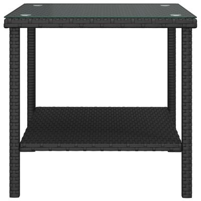 vidaXL Table d'appoint noir 45x45x45 cm poly rotin et verre trempé