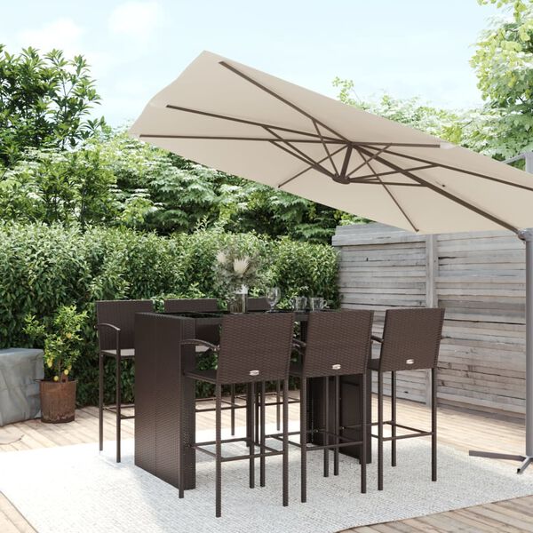 vidaXL Ensemble de bar de jardin 7 pcs marron r&eacute;sine tress&eacute;e
