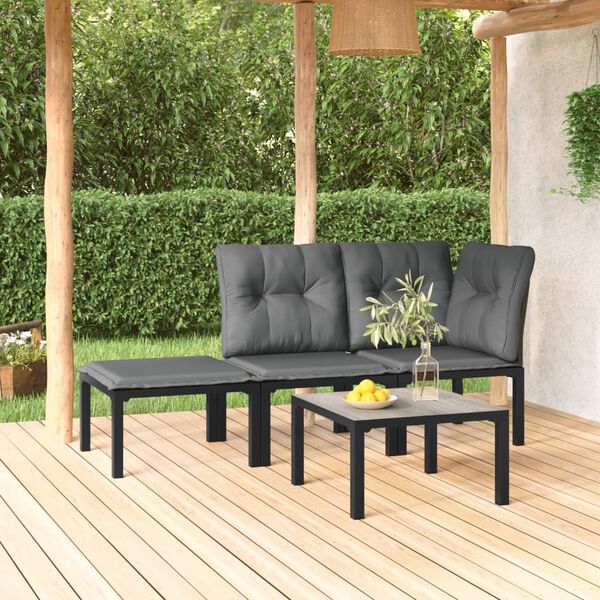 vidaXL Salon de jardin 4 pcs noir et gris r&eacute;sine tress&eacute;e