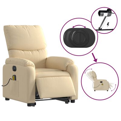 vidaXL Fauteuil inclinable de massage électrique crème tissu