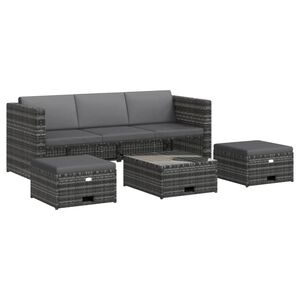 vidaXL Salon de jardin 4 pcs avec coussins r&eacute;sine tress&eacute;e gris