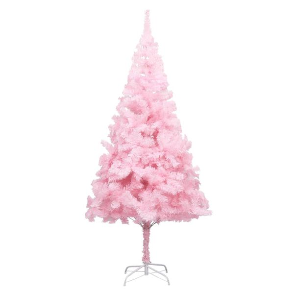 vidaXL Sapin de No&euml;l artificiel pr&eacute;-&eacute;clair&eacute; et support rose 240 cm PVC