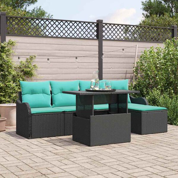 vidaXL Ensemble de canap&eacute; de jardin avec coussin 6 pcs Noir Poly rotin