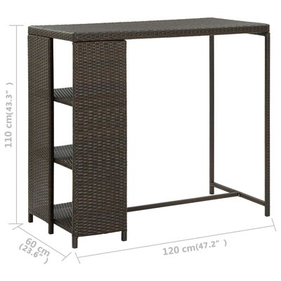 vidaXL Table de bar avec rangement Marron 120x60x110 cm Résine tressée