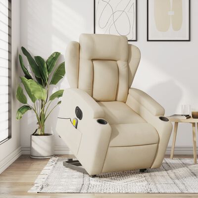 vidaXL Fauteuil inclinable de massage électrique crème tissu