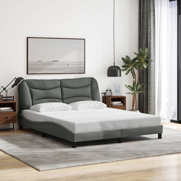 vidaXL Cadre de lit avec LED sans matelas Hvar gris foncé 152x203 cm tissu