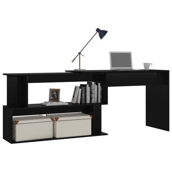 vidaXL Bureau d'angle Noir brillant 200x50x76 cm Aggloméré