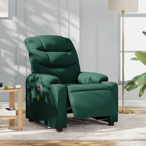 vidaXL Fauteuil inclinable de massage &eacute;lectrique vert fonc&eacute; tissu