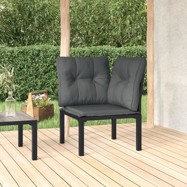 vidaXL Chaise d'angle de jardin avec coussins noir/gris r&eacute;sine tress&eacute;e
