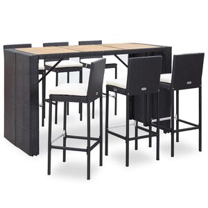 vidaXL Ensemble de bar de jardin 7 pcs et coussins R&eacute;sine tress&eacute;e Noir