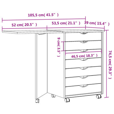 vidaXL Armoire roulante avec bureau MOSS marron miel bois de pin