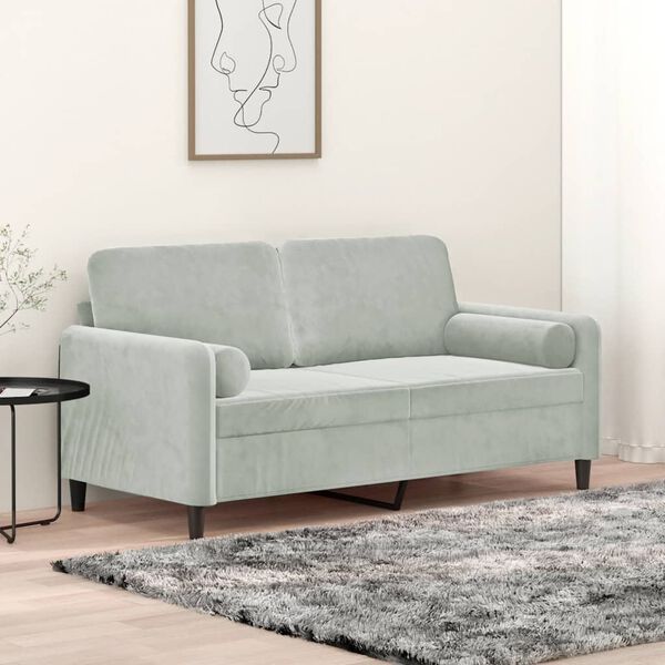 vidaXL Canap&eacute; 2 places avec oreillers gris clair 140 cm velours