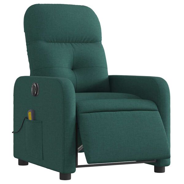 vidaXL Fauteuil inclinable de massage &eacute;lectrique vert fonc&eacute; tissu