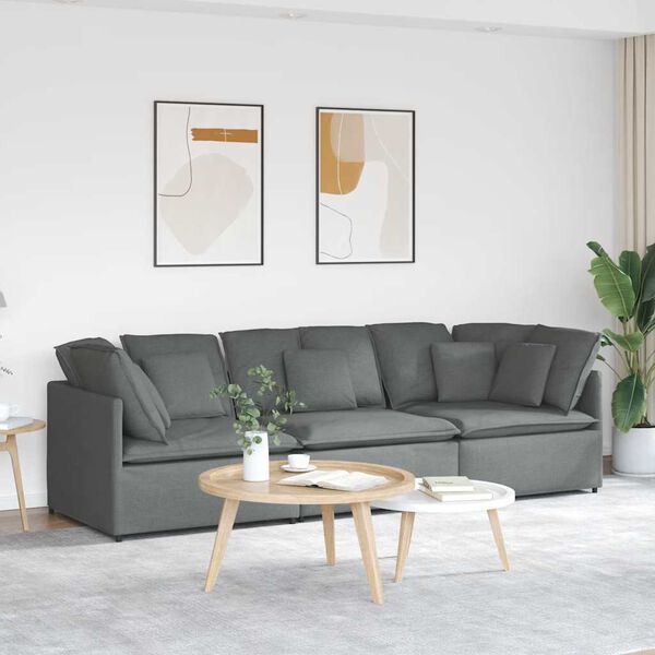 vidaXL Canapé modulaire avec coussins en tissu gris foncé