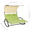 vidaXL Chaise longue double avec auvent textil&egrave;ne vert et cr&egrave;me