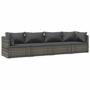 vidaXL Salon de jardin 4 pcs avec coussins r&eacute;sine tress&eacute;e gris