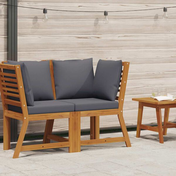 vidaXL Canap&eacute; d'angle sectionnel avec coussin gris fonc&eacute; Acacia solide