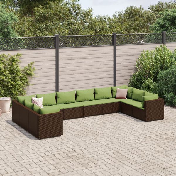 vidaXL Salon de jardin 10 pcs avec coussins marron r&eacute;sine tress&eacute;e