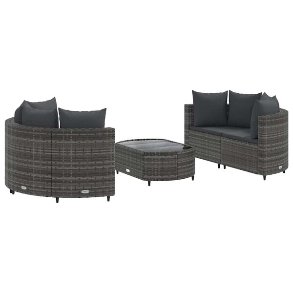 vidaXL Salon de jardin 5 pcs avec coussins gris r&eacute;sine tress&eacute;e