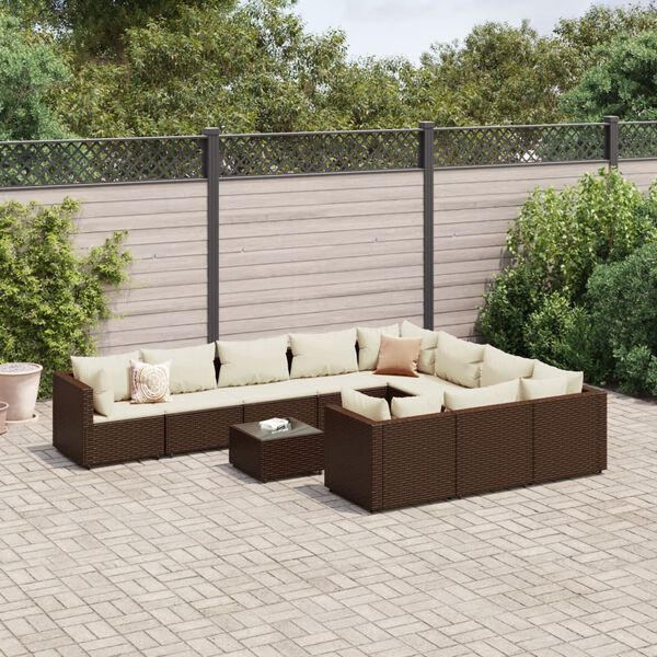 vidaXL Salon de jardin et coussins 11 pcs marron r&eacute;sine tress&eacute;e