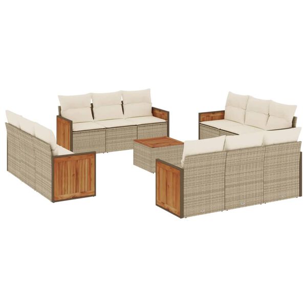 vidaXL Salon de jardin avec coussins 13 pcs beige r&eacute;sine tress&eacute;e