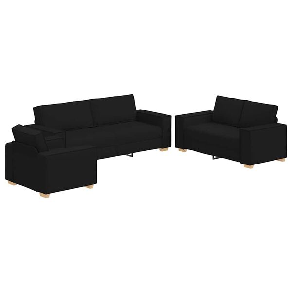vidaXL Canap&eacute; 3 pcs Noir 220 x 80 x 84 cm Tissu en lin m&eacute;lang&eacute;