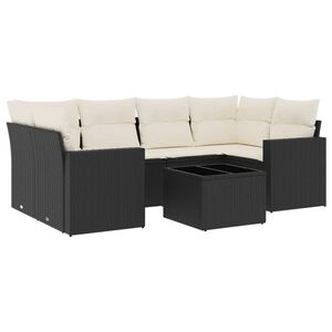 vidaXL Salon de jardin 7 pcs avec coussins noir r&eacute;sine tress&eacute;e