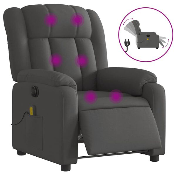 vidaXL Fauteuil inclinable de massage &eacute;lectrique gris fonc&eacute; tissu