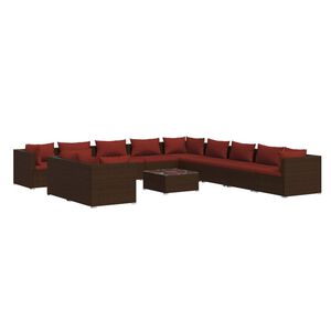 vidaXL Salon de jardin 12 pcs avec coussins Marron R&eacute;sine tress&eacute;e