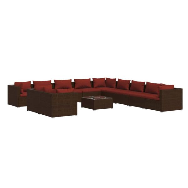 vidaXL Salon de jardin 12 pcs avec coussins Marron R&eacute;sine tress&eacute;e