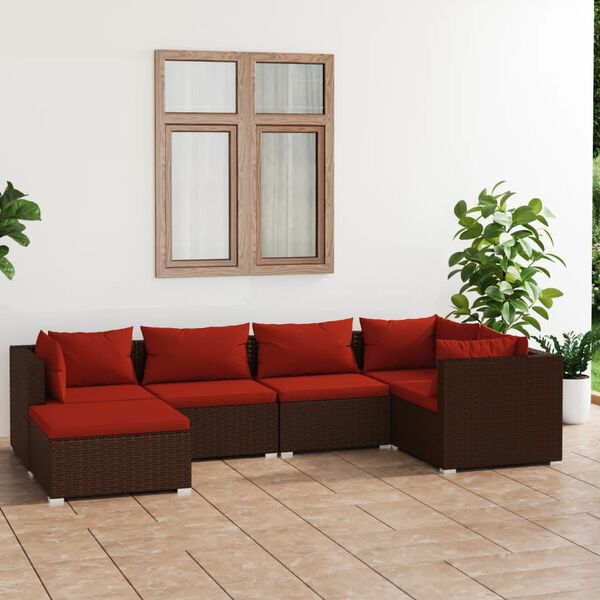vidaXL Salon de jardin 6 pcs avec coussins R&eacute;sine tress&eacute;e Marron
