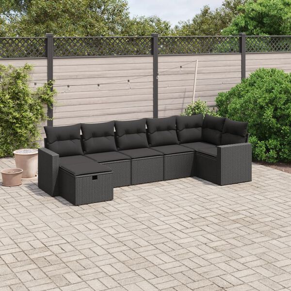 vidaXL Salon de jardin 7 pcs avec coussins noir résine tressée