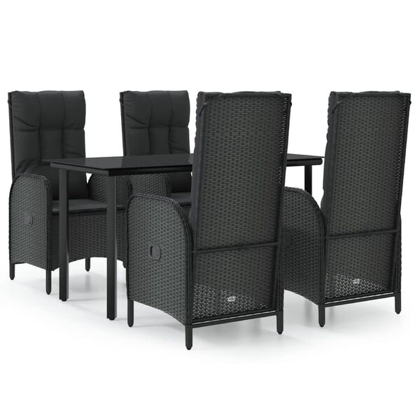 vidaXL Ensemble &agrave; manger de jardin coussins 5pcs Noir R&eacute;sine tress&eacute;e