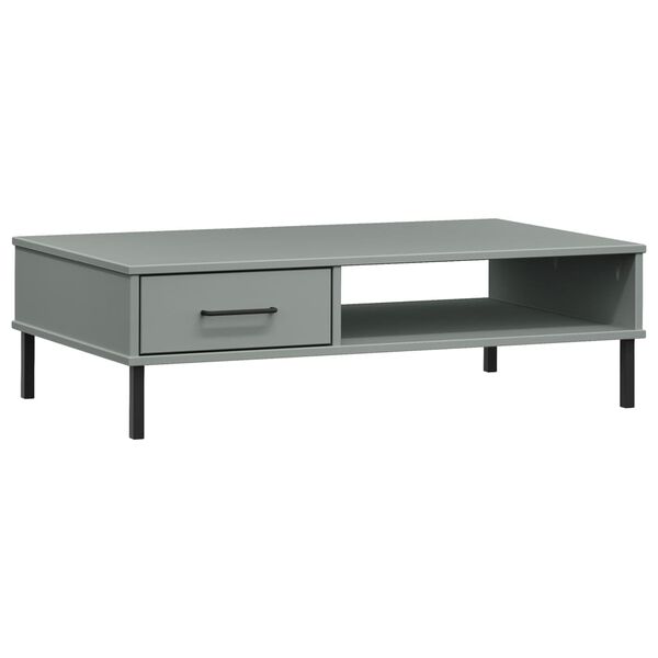 vidaXL Table basse avec pieds en métal Gris Bois pin massif OSLO