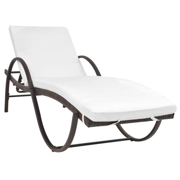 vidaXL Chaise longue avec coussin et table R&eacute;sine tress&eacute;e Marron