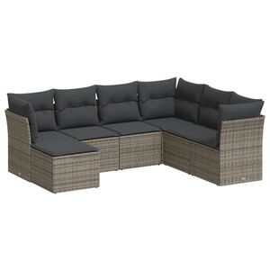 vidaXL Salon de jardin avec coussins 7 pcs gris r&eacute;sine tress&eacute;e