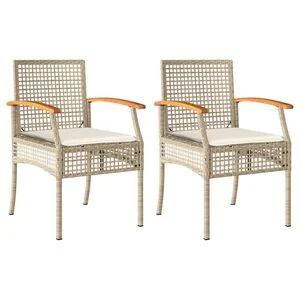 vidaXL Chaises de jardin coussins lot de 2 beige r&eacute;sine tress&eacute;e acacia