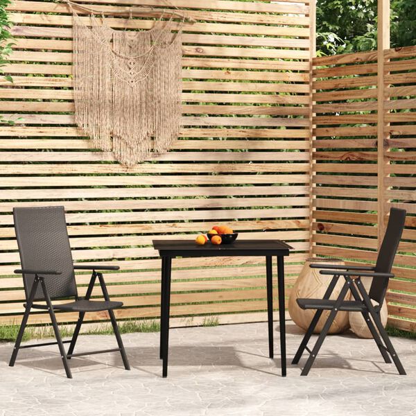 vidaXL Ensemble &agrave; manger de jardin 3 pcs Noir