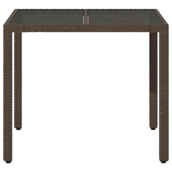 vidaXL Table de jardin avec dessus en verre marron r&eacute;sine tress&eacute;e