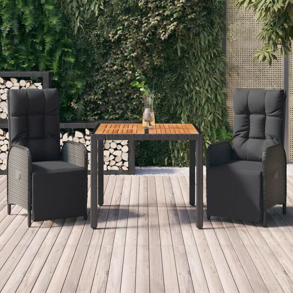 vidaXL Ensemble &agrave; manger de jardin avec coussins 3 pcs Noir