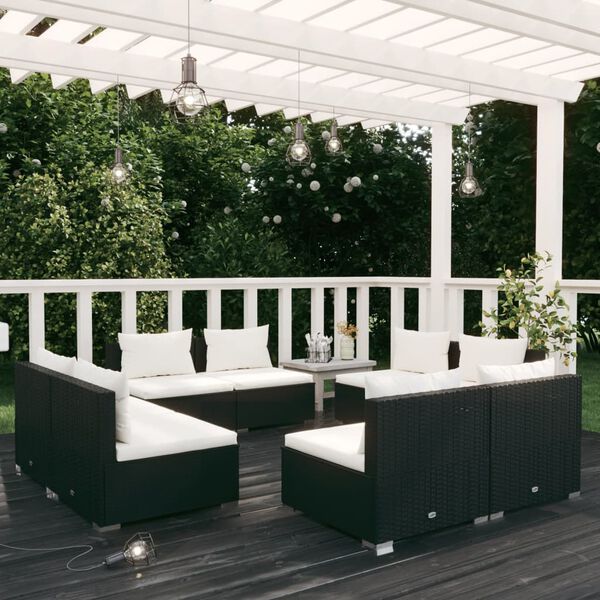 vidaXL Salon de jardin 8 pcs avec coussins r&eacute;sine tress&eacute;e noir