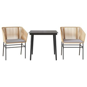 vidaXL Ensemble &agrave; manger jardin coussins 3pcs marron poly rotin verre