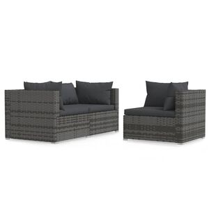 vidaXL Salon de jardin 3 pcs avec coussins Gris R&eacute;sine tress&eacute;e