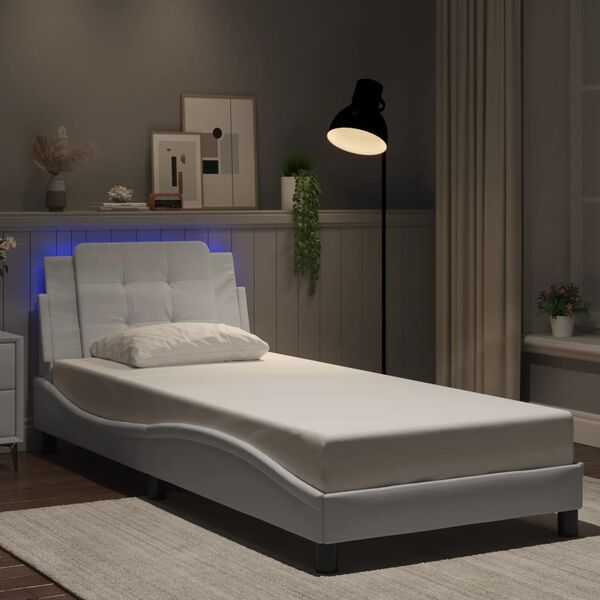 vidaXL Cadre de lit avec LED sans matelas Zadar blanc 100x190 cm