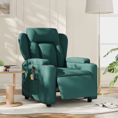 vidaXL Fauteuil inclinable de massage électrique vert foncé tissu