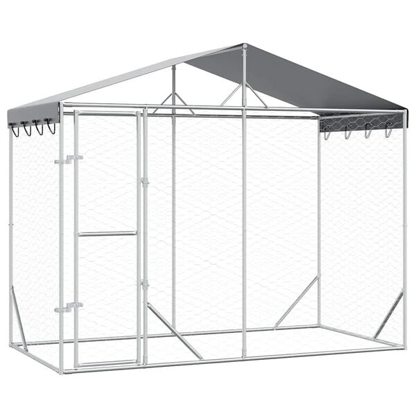 vidaXL Chenil d'ext&eacute;rieur pour chiens avec toit argent&eacute; 3x1,5x2,5 m