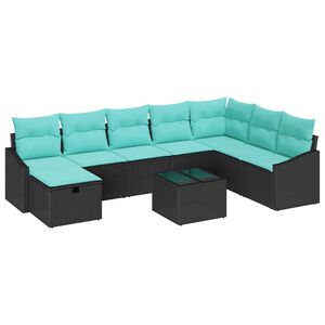 vidaXL Ensemble de canapé de jardin avec coussin 9 pcs Noir Poly rotin