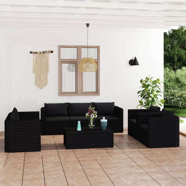 vidaXL Salon de jardin 9 pcs avec coussins R&eacute;sine tress&eacute;e Noir