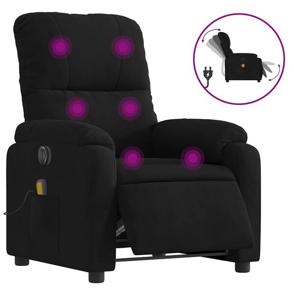 vidaXL Fauteuil inclinable de massage &eacute;lectrique noir tissu microfibre